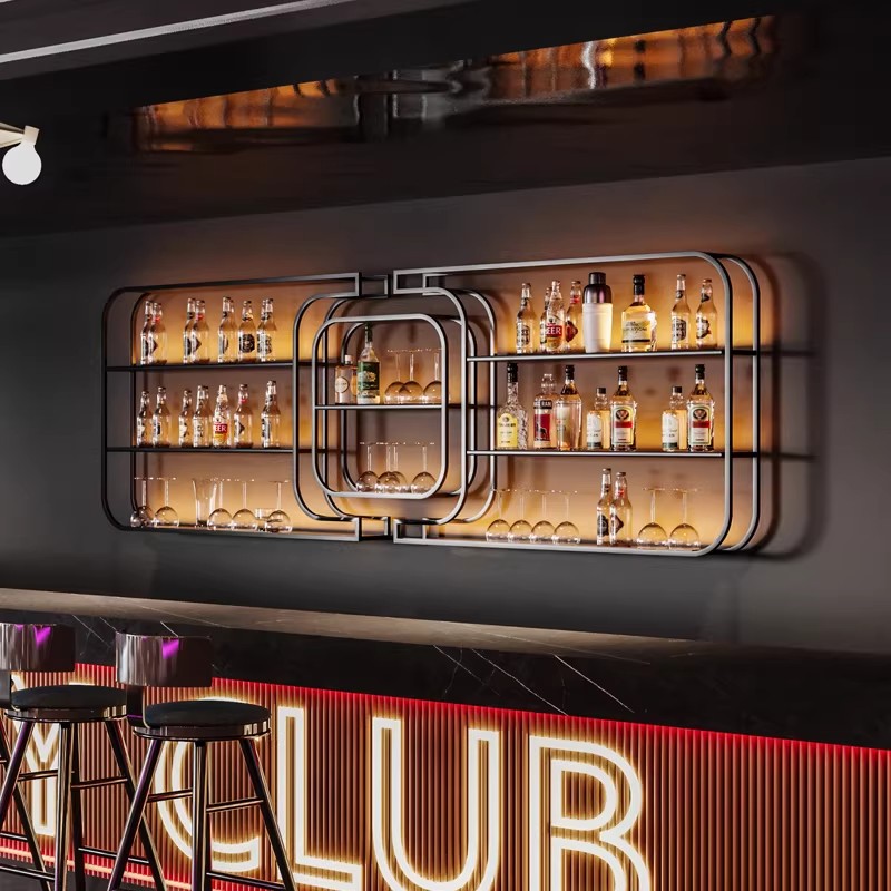 Z. A. Furniture - Z@*2026 Modernes Wandmontiertes Eisen-Weinregal & Vitrine