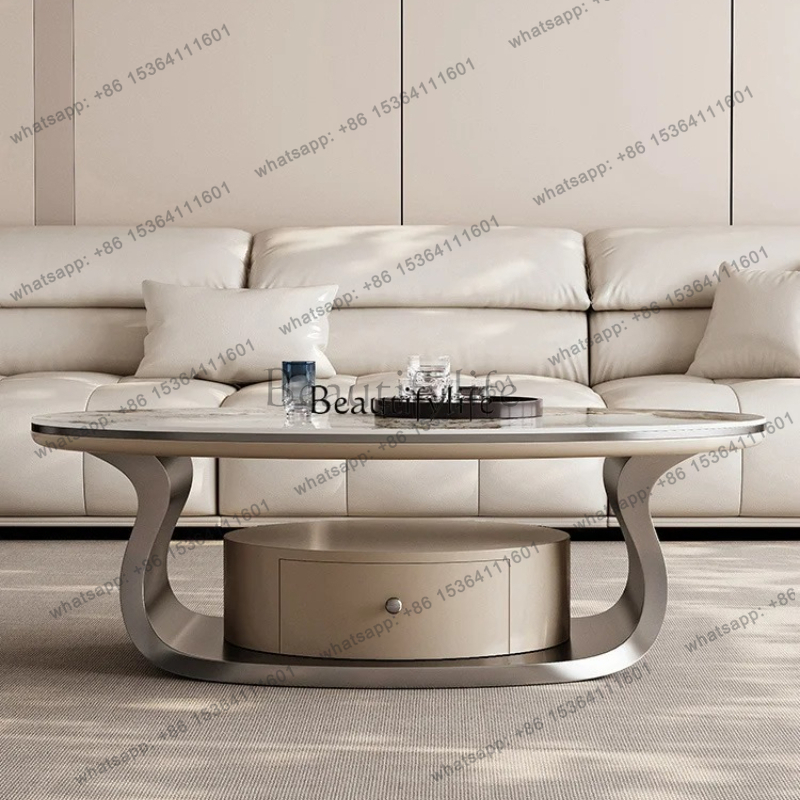 Z. A. Furniture - z.Light Luxus-Couchtisch aus Steinplatten, oval, modern,