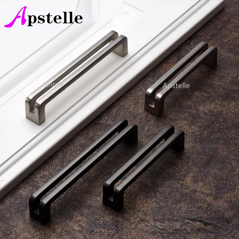 Furniture Hardware Black - Neue chinesische Doppelgriff-Tür-Zinklegierung, gebürstet, mattschwarz, Hohlgriff,